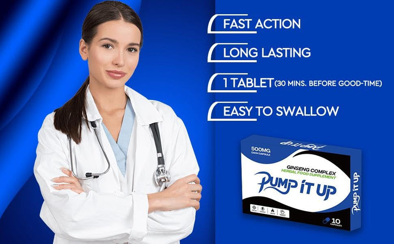 PUMP IT UP 500mg | Stronger | Longer | Harder | Performance | Extra Strength Enhancing Pills, Stamina Endurance Booster Supplement Pills for Men | 10 Ginseng LIBIDO Booster Capsules