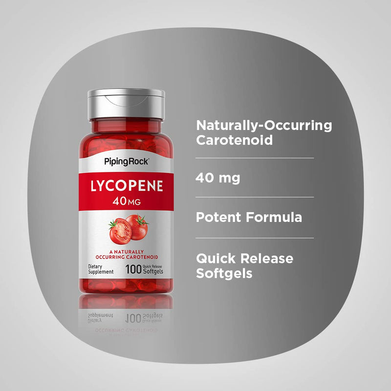 [Australia] - Piping Rock Lycopene Supplement | 40mg | 100 Softgels | Carotenoids | Non-GMO, Gluten Free 