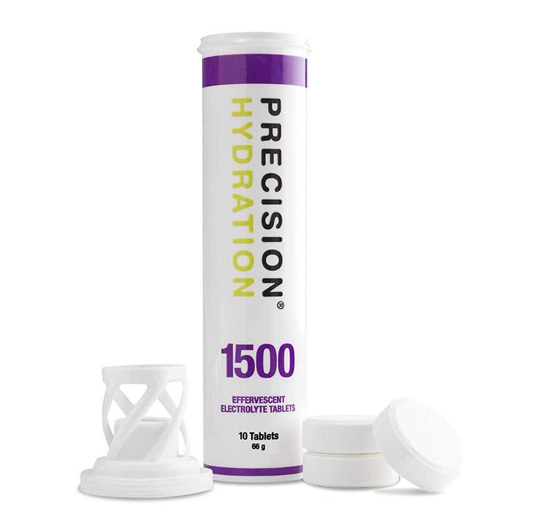 Precision Hydration Electrolyte Tablets - 4 Tubes of 10 x Tabs (1500 Strength). Bundled with a pack of VPoint Leisure Elastic No-tie Reflective Shoe Laces
