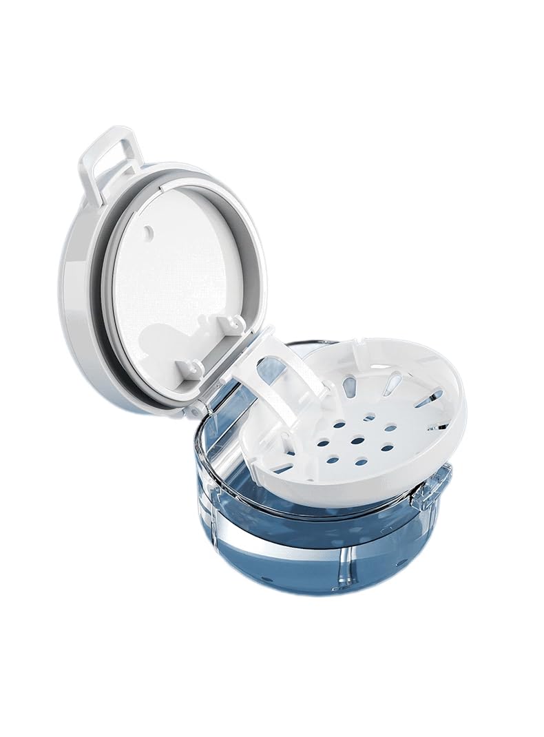 [Australia] - Automatic Rising Denture CleanserCup, Denture Case with RemovableBasket,100% Leakproof Retainer &Night Guard Cleaner Box,includesTravel Mirror & Brush, BPA-Free 