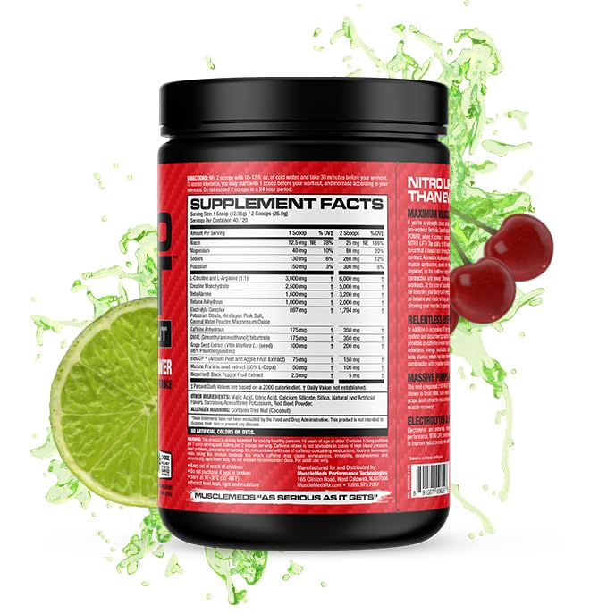 MuscleMeds Nitro Lift Pre Workout Enhance Endurance and Muscle Performance, Cherry Lime, 40 Servings 1.04 Pound (Pack of 1)