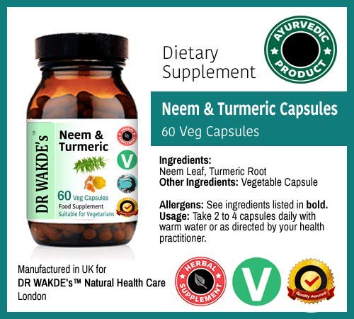 DR WAKDE'S Neem & Turmeric Capsules | 60 Veg Caps | Deep Detox | Skin Supplement | Plant-Based | Vegan | All Natural