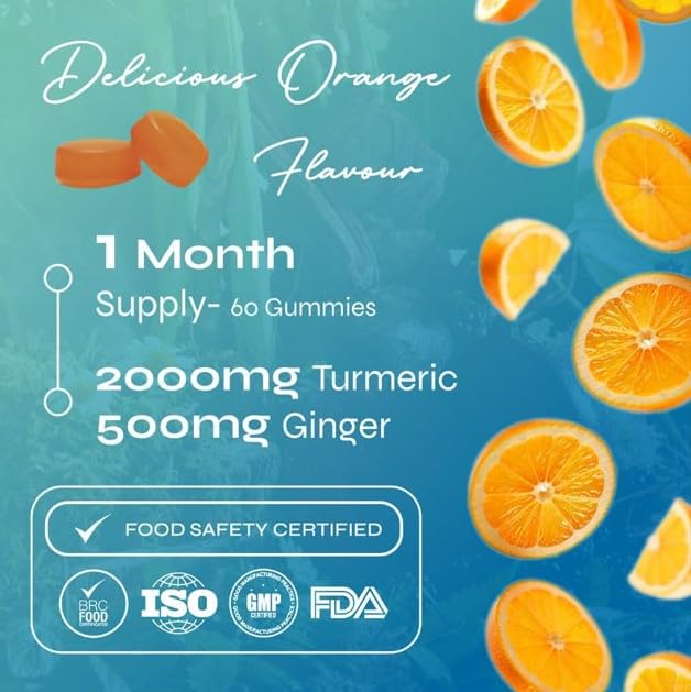 Known High Strength 2000mg Turmeric & Ginger Gummies – Orange Flavour – with Vitamin C & Black Pepper – Vegan Gummy Supplement – Joint, Muscle & Immune Support – 1 Month Supply – for Men & Women
