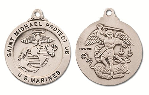 US Marines Military Silver Plated Necklace Saint Michael Protect Us in Gift Box