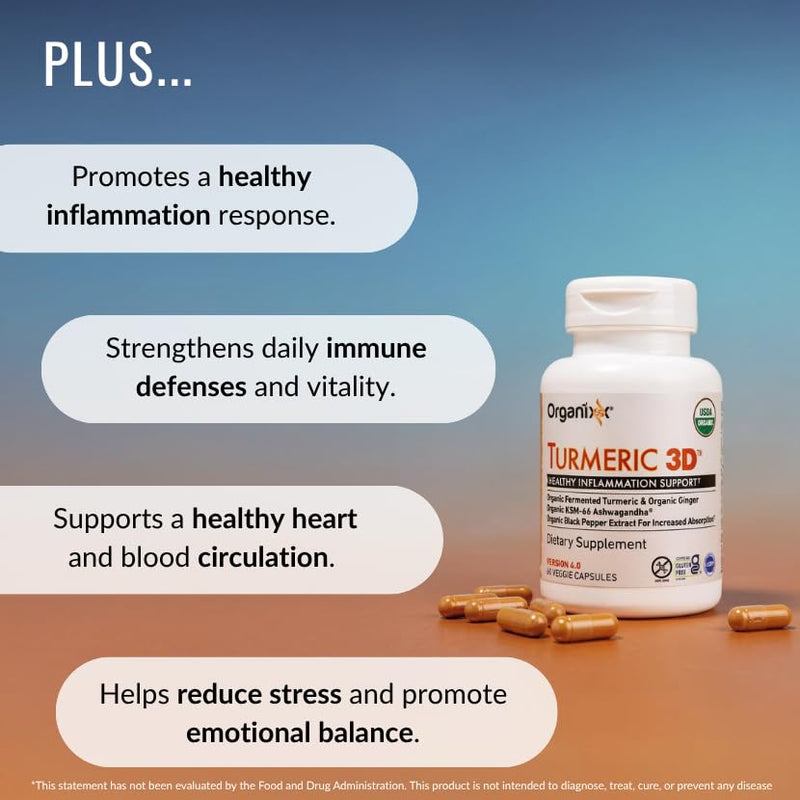 Organixx Organic Turmeric Curcumin with Ashwagandha, 30ct 2pk | USDA Organic turmeric curcumin fermented with Ashwagandha, Vitamin D & Ginger, supports joints, immunity & vitality 30 Count (Pack of 2)