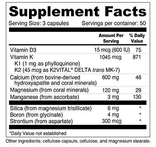 Wellness Resources Daily Bone Xcel - Bone Support and Calcium Supplement with MCHC/MCHA Calcium, Magnesium, Vitamin D3 and K2 |150 Capsules, Sugar-Free, Non-GMO, Gluten-Free, Dairy-Free