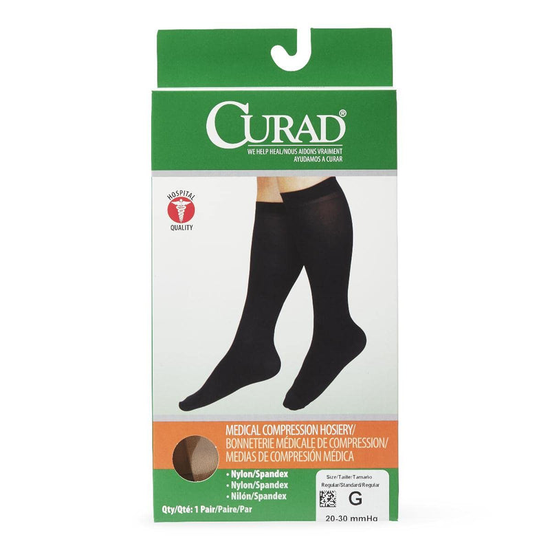Medline CURAD Knee-High Compression Hosiery, 20-30 mm Hg, Tan, Size G, Regular Length, 1 Pair 4X-Large 20-30 mmHg