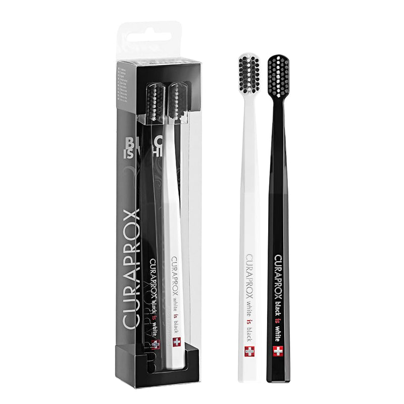 Curaprox Toothbrush Duo – for Adults | Stylish Black & White Ultra-Soft toothbrushes | Whitening-Friendly | Black/White | 2-Pack Black and White