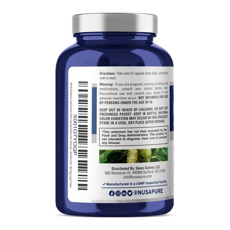 [Australia] - NusaPure White Mulberry Leaf Extract 5,000mg 180 Veggie Caps (Vegetarian, Bioperine) 