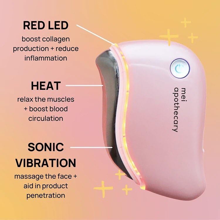 Mei Apothecary Triple Threat LED Gua Sha Tool Natural, Non-Toxic Skincare | LED Light, Heat & Sonic Vibration for Enhanced Facial Care Pink