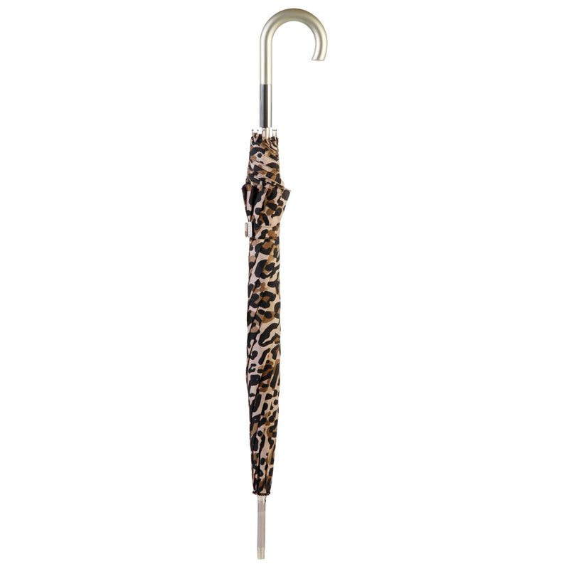 Totes Unisex Auto Open J-Handle Stick ECO Umbrella One Size Tonal Tan Leopard