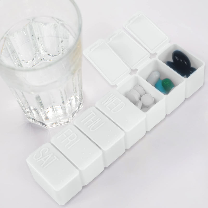 2Pcs Weekly Small Pill Organizer, 7 Day Pill Case, White | [Daily Vitamin Case Medicine Box] [Pill Containers for Medicine Supplements Fish Oil] 2
