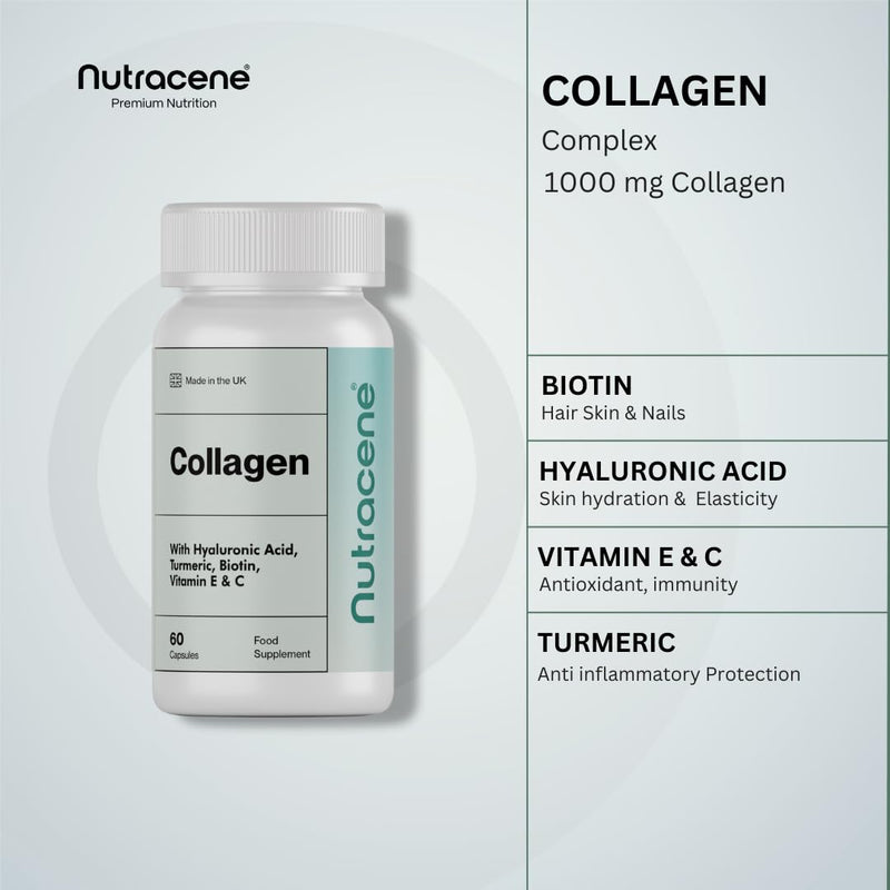 Premium Collagen Complex with Biotin, Hyaluronic Acid, Vitamin E, C & Turmeric | Made in the UK to GMP Standards | Advanced Beauty Support for Skin, Hair & Nails | 60 Capsules