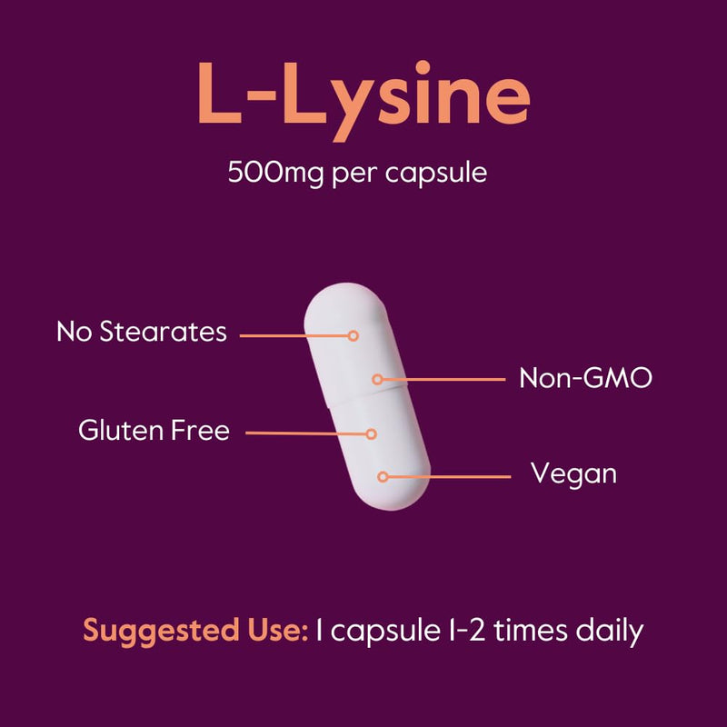 [Australia] - BESTVITE L-Lysine 500mg per Capsule (240 Vegetarian Capsules) - No Stearates - No Fillers - No Flow Agents - Vegan - Non GMO - Gluten Free - No Stearic Acid - No Dicalcium Phosphate 