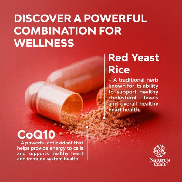 Red Yeast Rice with CoQ10 Supplement - Healthy Heart Support - 120 Ct | Red Yeast Rice 1200 mg - Advanced Complex for Energy & Antioxidant Support - GMP - Third Party Tested – 60 Servings 120 Count (Pack of 1)