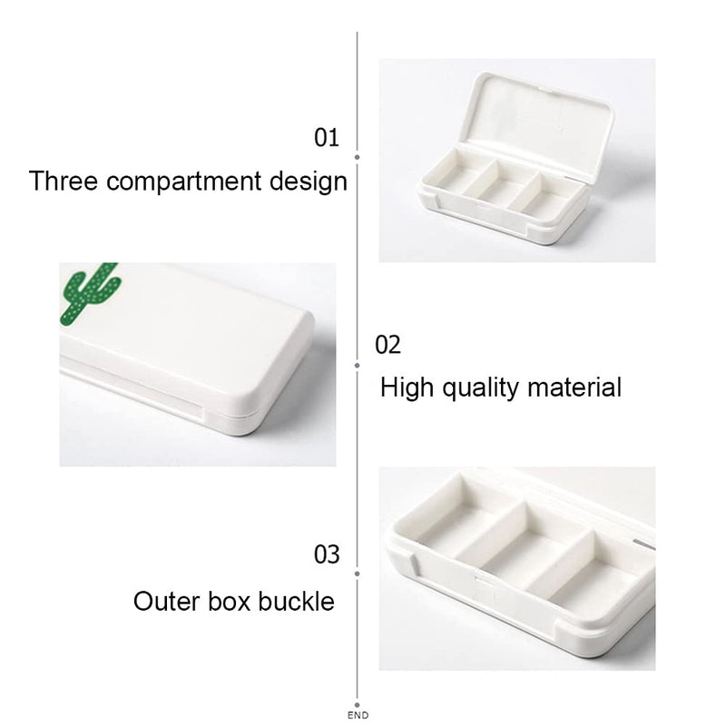 Daily Pill Box Case Waterproof Medicine Organizer Vitamin Holder Mini Pill Medicine Container for Travel Use -3 Compartments-Cactus Cactus