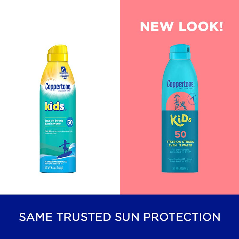 [Australia] - Coppertone Kids Sunscreen Spray SPF 50, Water Resistant Spray Sunscreen for Kids, Pediatrician Recommended Sunscreen Brand, Bulk Sunscreen SPF 50, 5.5 Oz Bottle, Pack of 3 