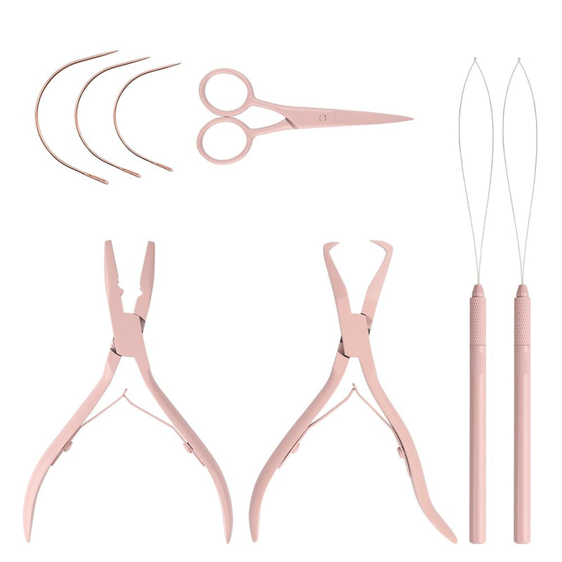 Hair Extension Pliers Kit Microlink Pliers for Extensions Hair Extension Beading Tool Hair Needle Pulling Hook Hair Styling Bead Closer and Remover Pliers Pink