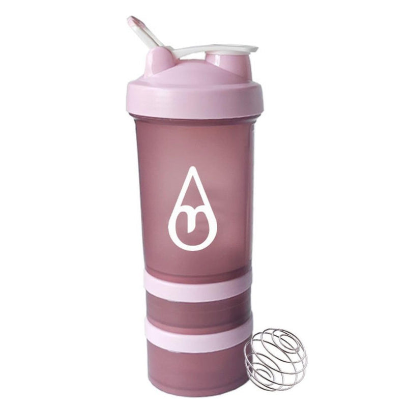 [Australia] - Motivai® Shaker Bottle - Pink - 600ml | 3-piece shaker with powder compartments and mixing ball | BPA free | Protein, pre-workout, supplements 