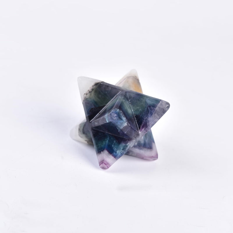 JIC Gem Colourful Fluorite Merkaba Crystal Natural Healing Crystal Stones Meditation Reiki 3D Star Dodecahedron Crystal Grid Home Decor Spiritual Gifts (8-9cm) 3.14-3.54 Inch
