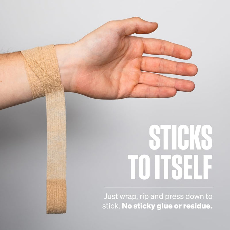 24 Rolls - SPORTTAPE Cohesive Finger Tape - 2.5cm x 4.5m | Compression Bandage - Beige - Self-Adhesive Wrap | Vetwrap, Thumb, Toe, Goalkeeper Finger & Wrist Tape - First Aid & Medical Physio Bandage 2.5cm x 4.5m - 24 Rolls