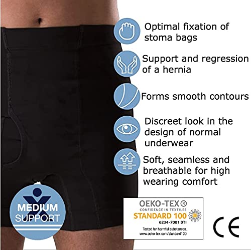 [Australia] - Regular Male Boxer Low for Medium Ostomy and Hernia Support (Black, M) | Seamless Ostomy & Hernia Briefs for Men | Comfortable Ostomy & Hernia Support Underwear | Colostomy Support Garment Black 
