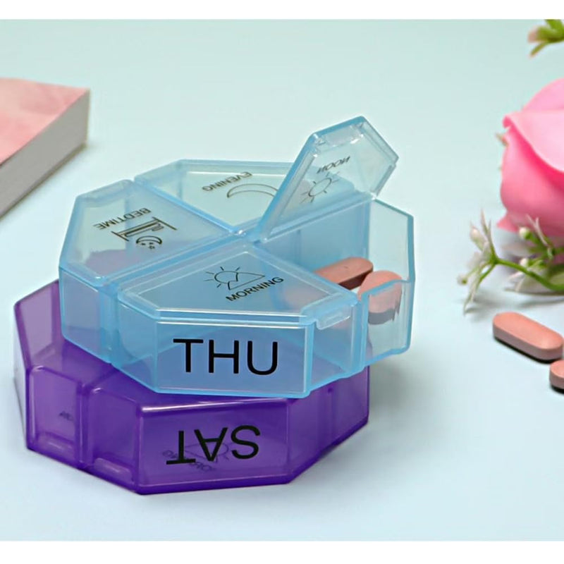 Weekly Pill Organizer 4 Times a Day, Large Pill Dispenser 7 Day with 28 Extra Large Compartments, Portable Travel Pill Box AM PM Morning Noon Evening Bedtime Medication Organizer for Vitamins Fish Oil
