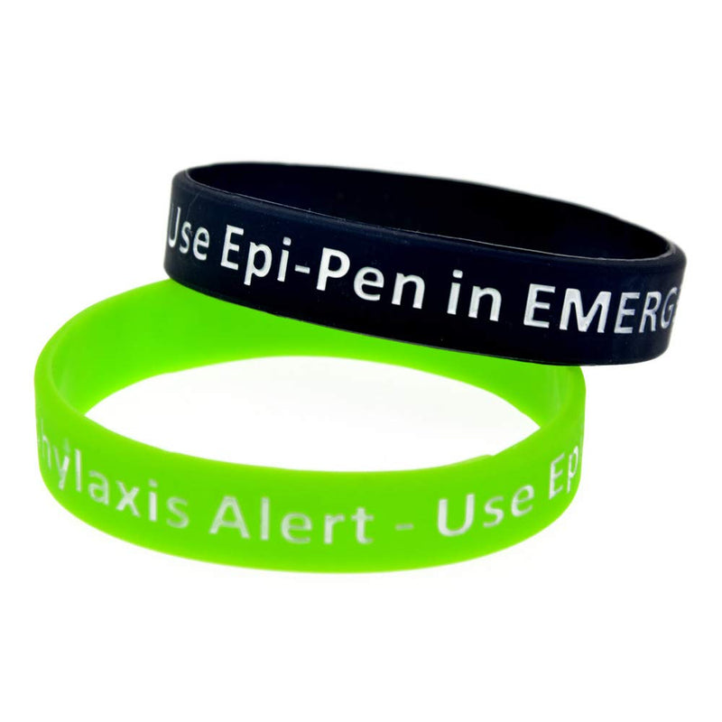 [Australia] - Lyndong 4 Pack Anaphylaxis Alert Bracelet Use Epi-Pen in Emergency Silicone Medical Alert Awareness Identification Wristbands for Man Women Black, Pink, Green, Blue 