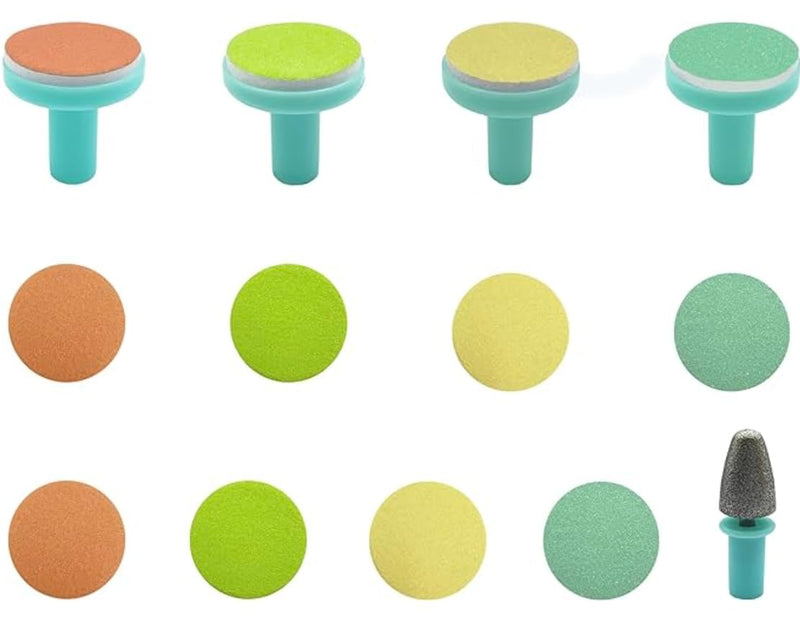 [Australia] - Electric Nail Trimmer Replacements,13 in 1- Baby Electric Nail Buffer Sandpaper Pads (Assorted Pads with Green Base) 
