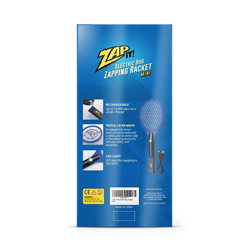 [Australia] - ZAP IT! Bug Zapper Rechargeable Electric Fly Swatter Racket, 4,000 Volt, USB Charging Cable Mini Blue 