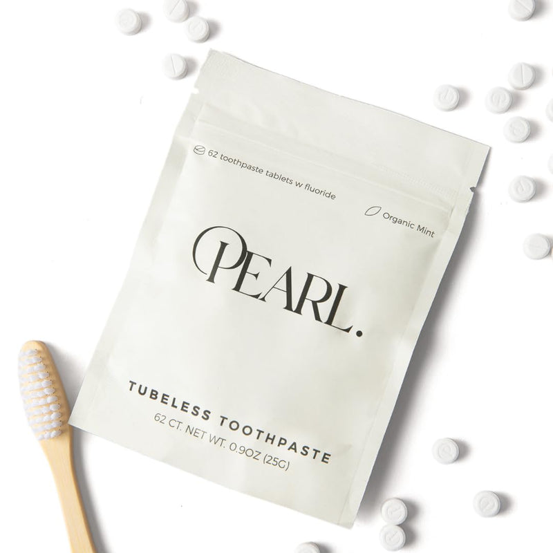 Starter Kit: The Pearl Jar & Fluoride Mint Toothpaste Tablets | Dentist Developed | Natural Whitening | TSA Approved | Reusable Packaging (Jar + 62 Tablets) 1 Count (Pack of 63)