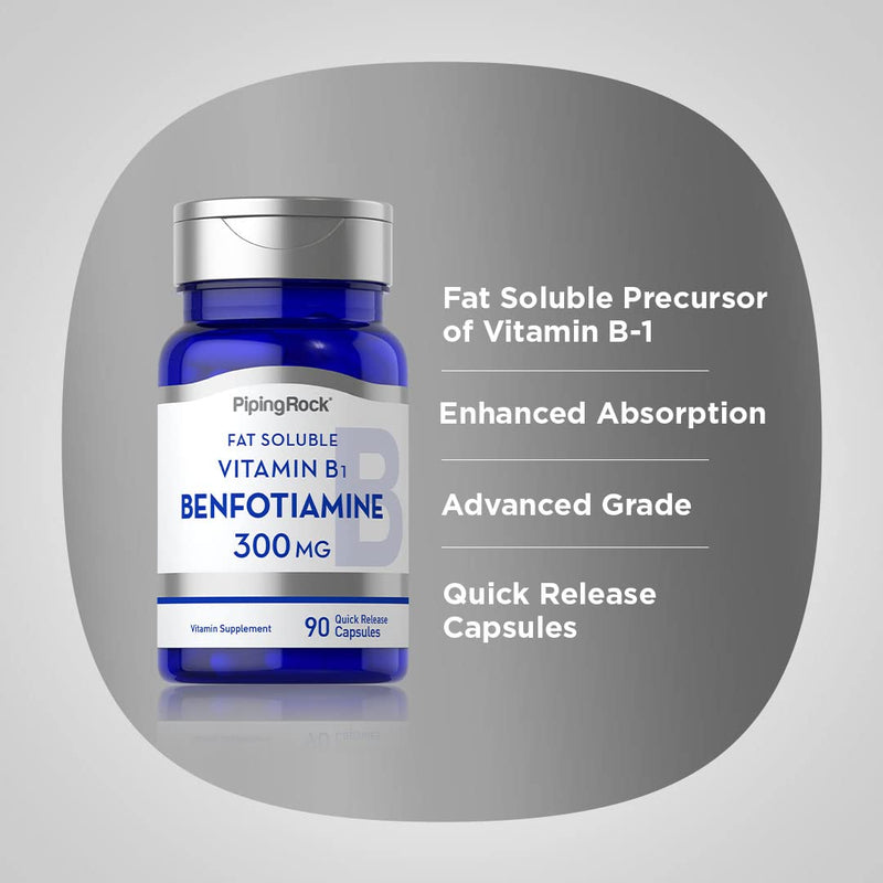 Piping Rock Benfotiamine 300mg | 90 Capsules | Fat Soluble Vitamin B1 | Non-GMO, Gluten Free Supplement