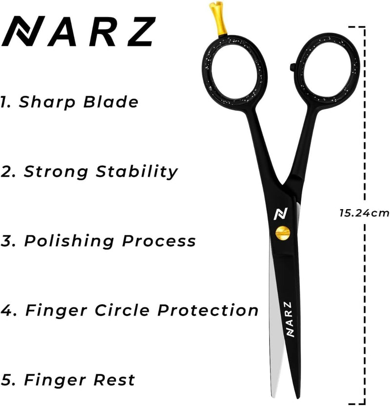 [Australia] - NARZ Professional Hair Scissors Stainless Steel Premium Hairdressing Scissors Safe Design Practical Versatile Hair Cutting Scissors Black 