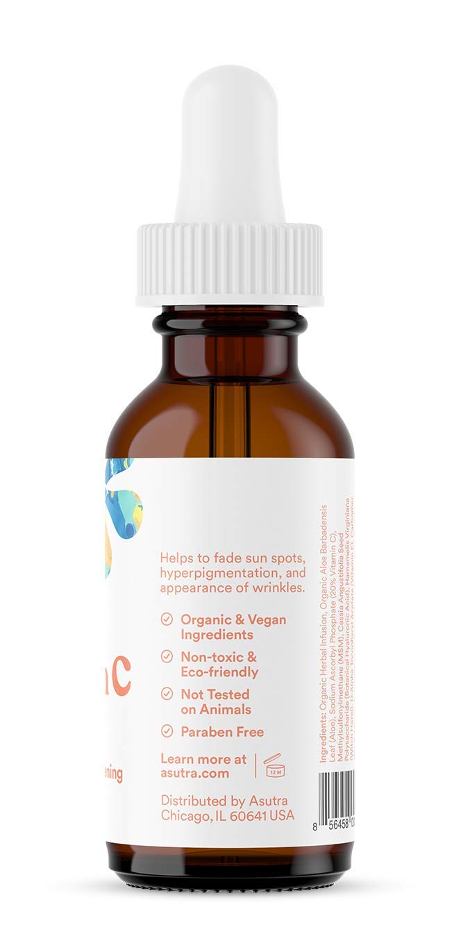 ASUTRA 20% Vitamin C Serum, 1 fl oz - Ferulic & (1 Fl Oz) | Hyaluronic Acid, Vitamin E, Aloe, Jojoba, Brightening Face Serum 1 Fl Oz (Pack of 1)