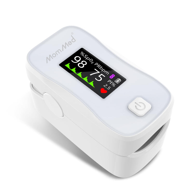 MOMMED Pulse Oximeter, Blood Oxygen Saturation Monitor (SpO2) with Clear Display, Pulse Rate (PR) Perfusion Index (PI) Finger Oximeter, Accurate Oxygen Saturation Meter for Fitness, Sports or Aviation YM201