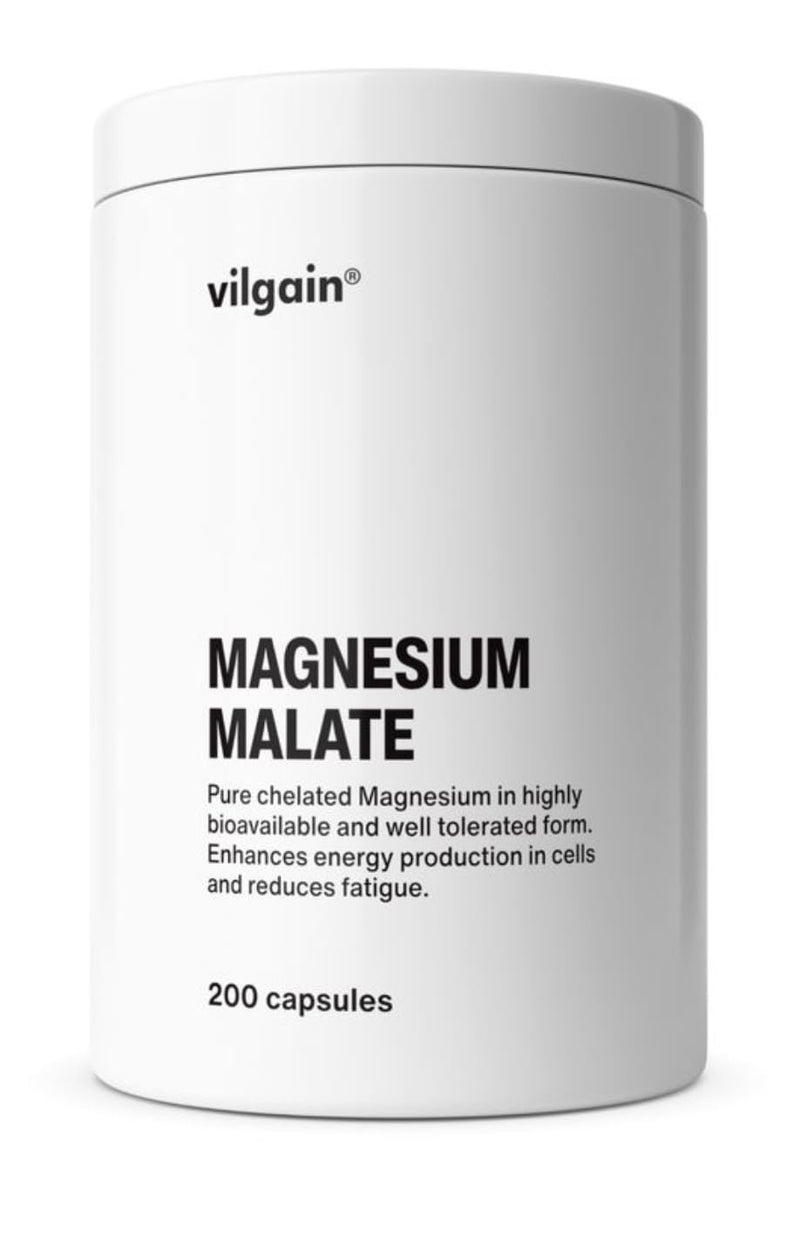 Vilgain Magnesium Malate - energising Form of Magnesium, in chelated Form with high Absorption, Reduces Tiredness and Fatigue, Supports Cell Renewal