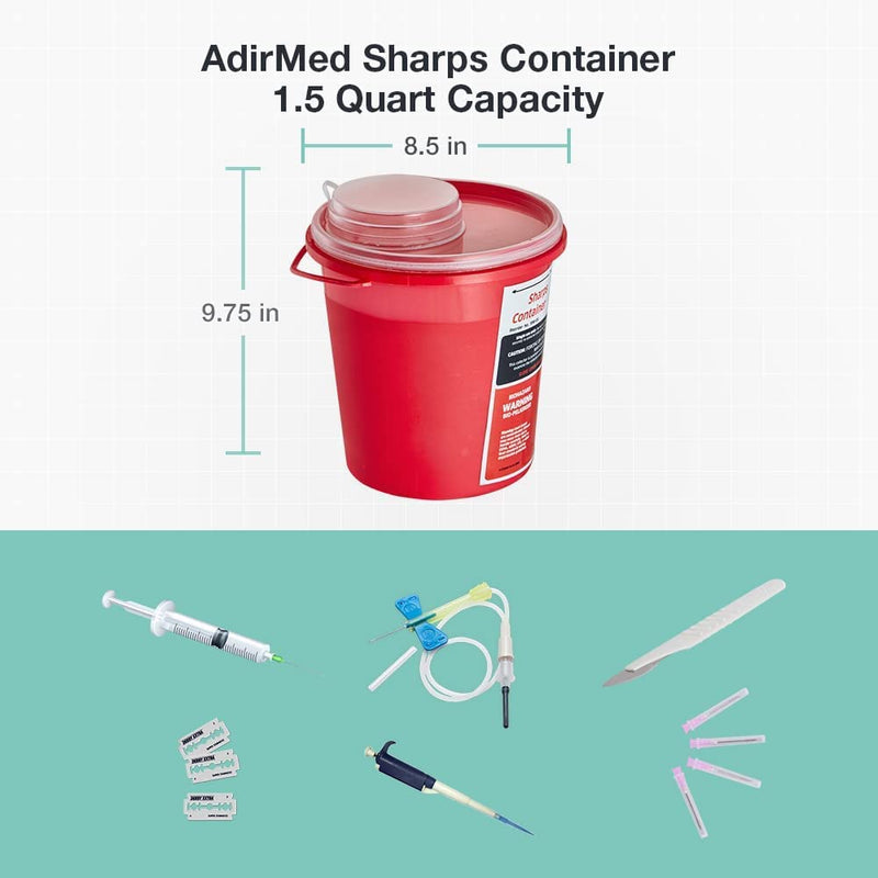 [Australia] - AdirMed Sharps Disposal Container with Flip Open Lid - Biohazard and Syringe Disposal Container - Ideal for Home, Clinic, Office, Barber Use with Flip-Open (1.5 Quart, Round) 1.5 