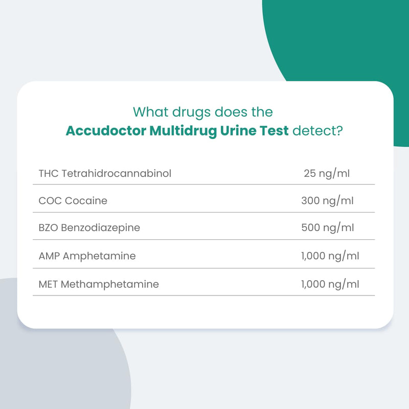 [Australia] - 5 tests Accudoctor Multi drug test 5 drugs in urine THC Cannabis Marijuana Cocaine MET Benzodiazepine Amphetamine rapid test urine test urine test strips one multi-drug test rapid drug test drug test 