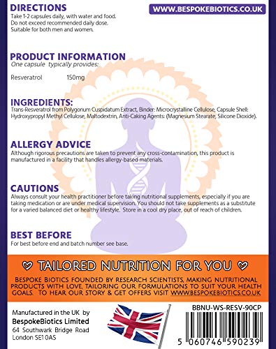 Resveratrol Supplement | 90 Capsules | Anti-Ageing| Nerve Cell Booster | Cell Protection| Effective 150MG X2 Split Dose| Blood Pressure Wisdom Shield Pro