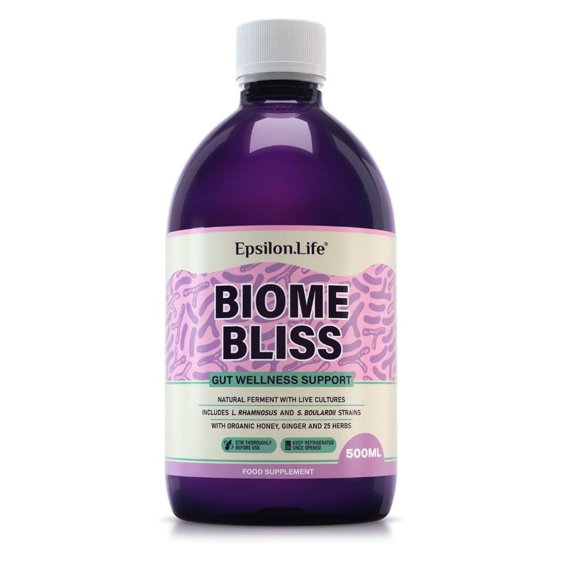 Biome Bliss Complete Gut Repair Probiotic Drink with Saccharomyces Boulardii & Live Bacterial Cultures | Natural Probiotics for Gut Health | 100% Organic Ingredients | Apple Juice & Honey | 25 Herbs