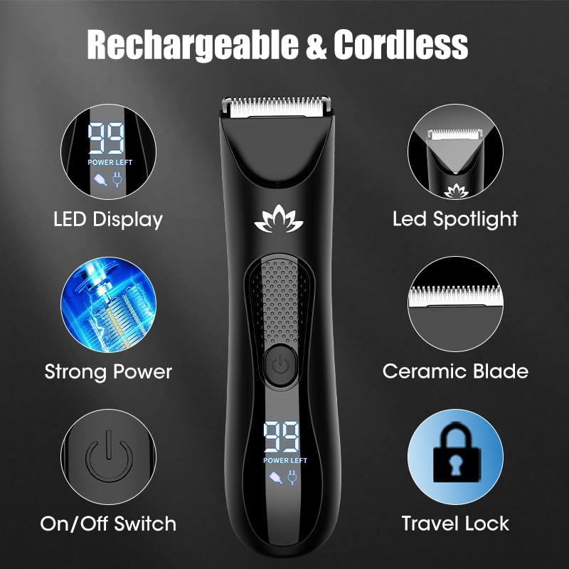 [Australia] - Manscape Body & Pubic Hair Trimmer for Men, Groin & Ball Trimmer Men, Bikini Trimmer Women, Body Groomer Ball Shaver for Smooth Wet/Dry Shaving, Led Light 