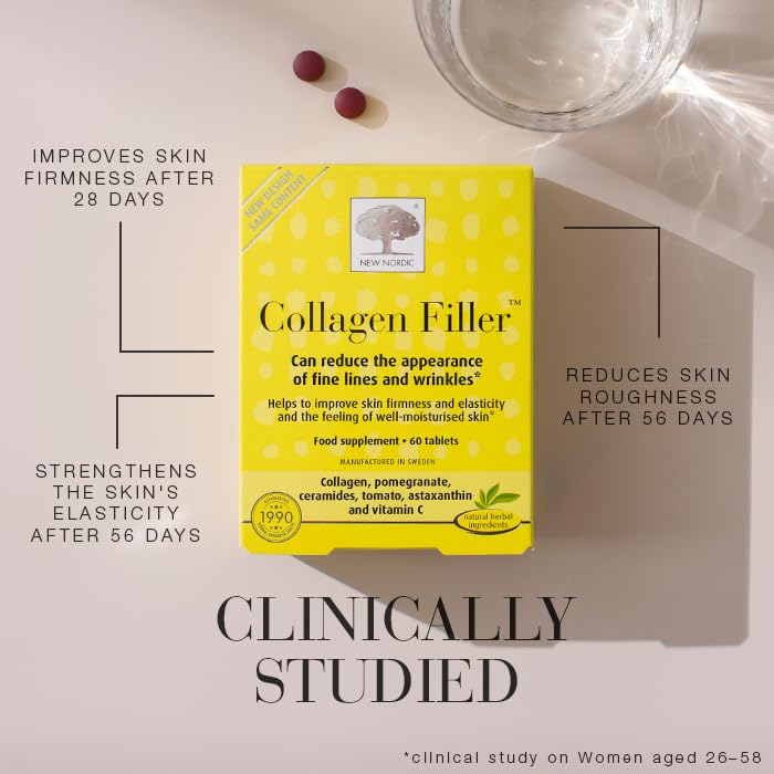 New Nordic Skin Care Collagen Filler - 60 Tablets - Reduce Wrinkles with Marine Collagen Supplement - Dairy Free - Contains Pomegranate
