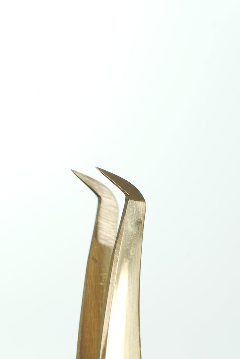 GEM Volume Boot Lash Tweezer by SoCal Beauty – Gold Precision Eyelash Tweezer for Eyelash Extensions with mm Measurement – Professional Tweezers for Eyelash Extension & Volume Fan 1