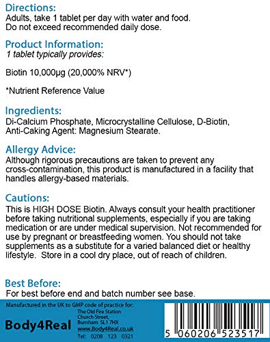 Biotin High Dose Food Supplement 10,000 UG (mcg)