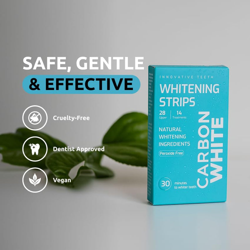 [Australia] - Carbon White Teeth Whitening Strips – 28 Count (14 Treatments) – Enamel-Safe, for Sensitive Teeth – Mint Flavor – Non-Slip Whitening Kit 