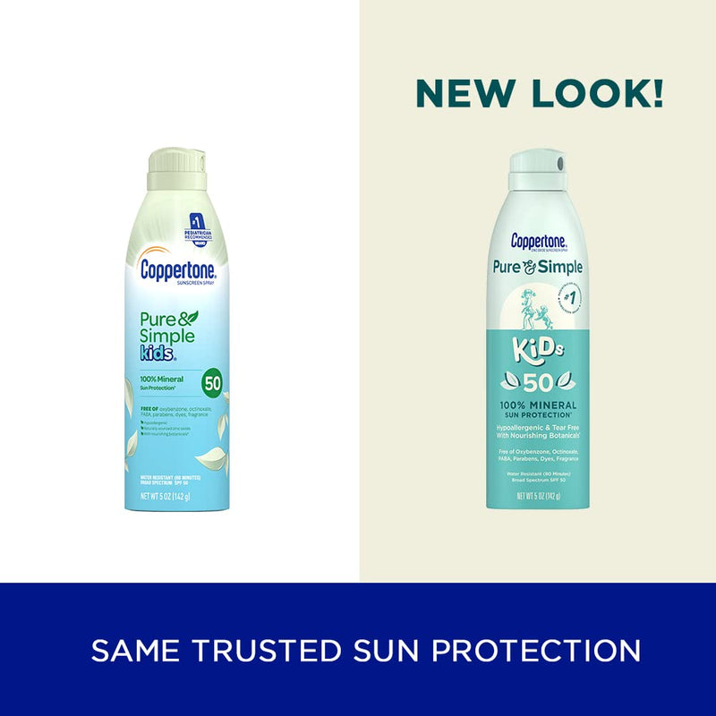 [Australia] - Coppertone Pure and Simple Kids Sunscreen Spray SPF 50, Zinc Oxide Mineral , Tear Free, Water Resistant, Broad Spectrum , 5 Oz 