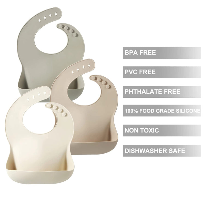 [Australia] - PandaEar Silicone Baby Bib for Girls Boys| Adjustable Waterproof Eating Bibs| BPA Free Soft Durable Silicone Bibs for Babies & Toddlers with Large Pocket Food Catcher 