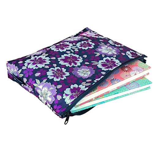 千糸繍院 Brocade zipper pouch, lined with Nishijin brocade, size M. (Kuromurasakiyaezakura)