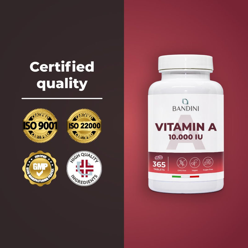 Bandini® Pure Vitamin A, 365 Vegan Microtablets (1+ Year), Helps Maintain Normal Skin and Vision, Retinyl Acetate, Alternative to Vitamin A Drops, Non-GMO