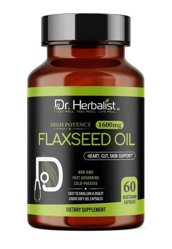 [Australia] - Dr. HERBALIST Flaxseed Oil 1600mg - 60 Capsules - Vegan, Gluten-Free, Source of Omega-3, 6 & 9 for Daily Nutrition 